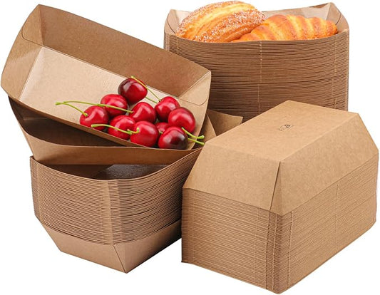 200 Pack Disposable Paper Food Boats, Grease Resistant Cardboard Food Boats, Disposable Cardboard Snack Trays for Burgers Fries Sandwiches Picnic Party and More, Brown by Unknown