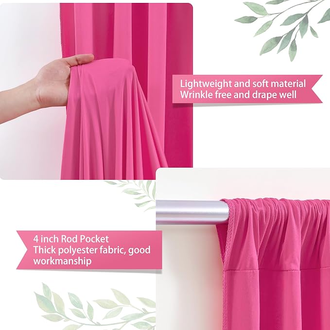 Hot Pink Backdrop Curtains 8 x 10 ft for Photo Background Wrinkle-Free | Soft Polyester Fabric,Natural Drape,Top Rod Pocket,Washable & Reusable,For Wedding Birthday Party Decor,4ft x 10ft 2 Panels - Image 5