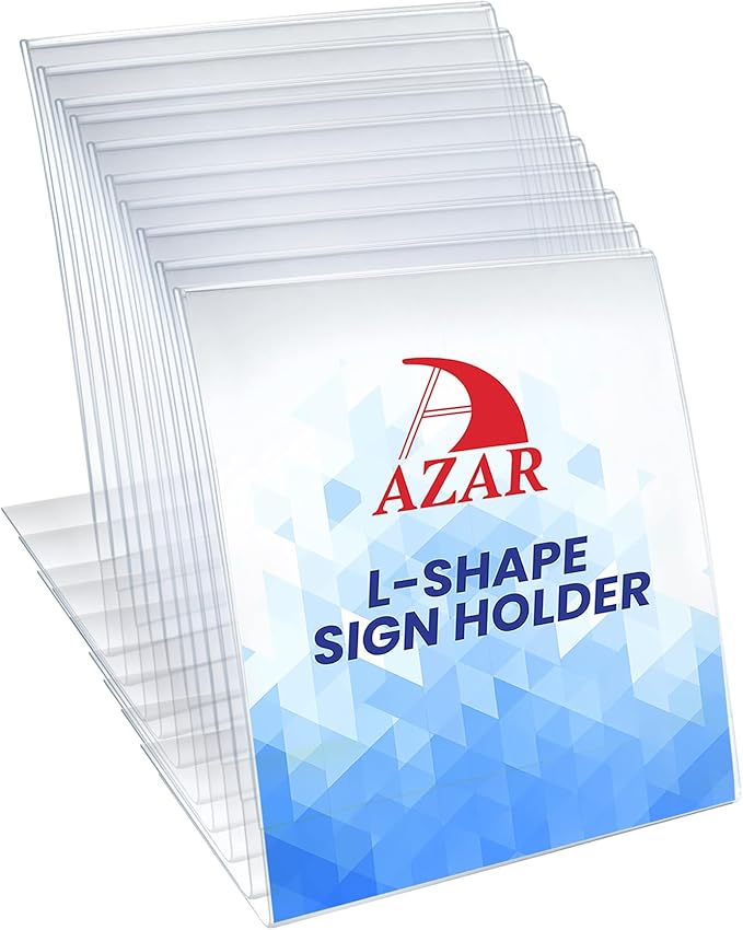 Azar Displays 112718 8" W x 10" H Vertical L-Shaped Sign Holder (10 Pack) by AzarDisplays
