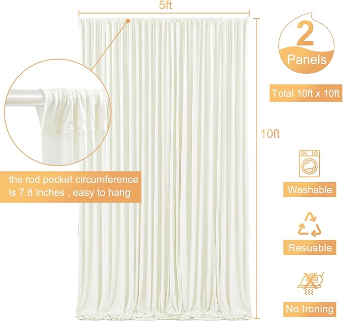 10ft x 10ft Ivory Backdrop Curtain for Wedding Ivory Wrinkle Free Backdrop Drapes Panels for Parties Baby Shower Bridal Shower Birthday Photo Photography Polyester Fabric Background Decoration - Image 5