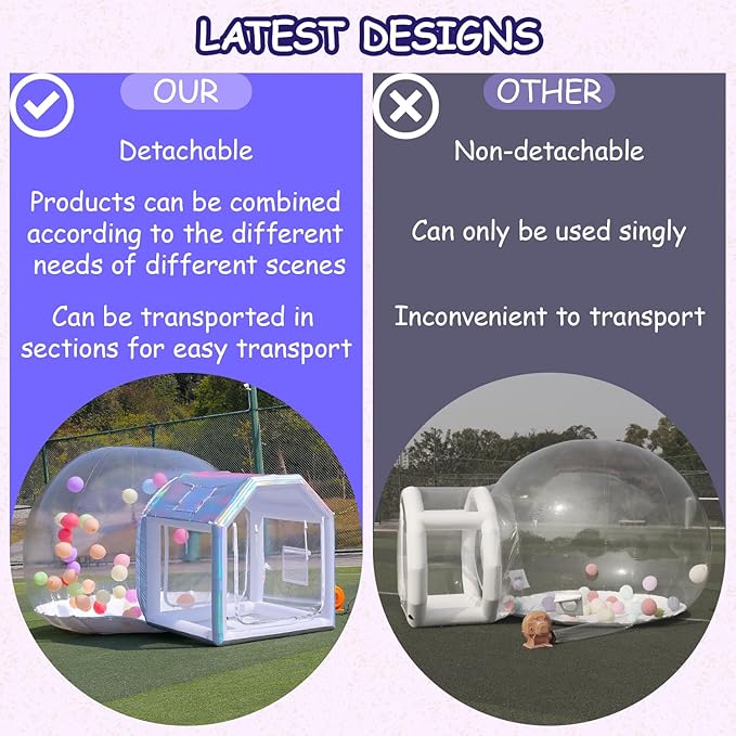 10ft Inflatable Bubble House Dome with Tunnel for Kids, Clear TPU Balloon Tent for Parties, Includes 450W Air Blower & 600W Air Pump