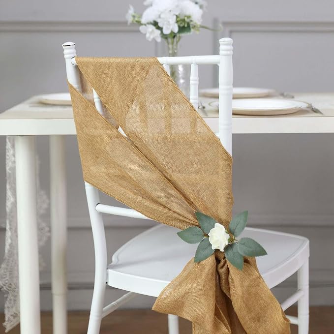 Efavormart 5 Pack | Gold Jute Faux Burlap Chair Sashes Covers, Boho Chic Linen Decor - 6"x108" - Image 9