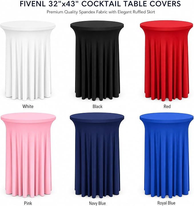 Fivenl 6 Pack Round Cocktail Tablecloth 32"x 43" Spandex Cocktail Table Skirt, Washable Stretch Fitted Table Covers for High Top Bar,Wedding,Party,Events (Black) - Image 2