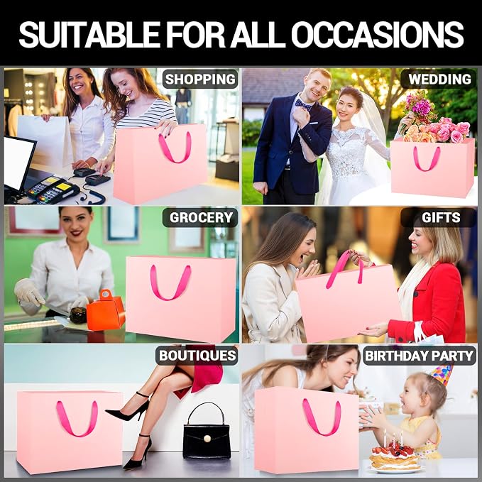 EUSOAR Extra Large Pink Gifts Wrap Bags, 25 Pack 16x6x12 inches Shopping Bags with Handles Bulk, Retail Wrapping Bags for Wedding, Craft Grocery, Boutique, Party Favor, Business - Image 5
