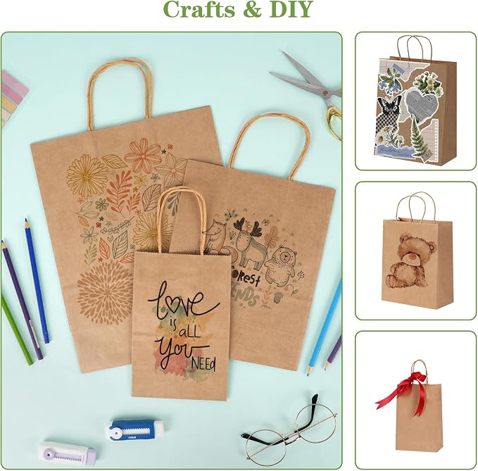 OUTUXED 120pcs Paper Bags with Handles Assorted Sizes Kraft Brown Bags | Brown Paper Gift Bags with Handles Bulk 3 Mixed Sizes for Retail, Party, Birthday, Gift, Shopping, Business, Merchandise - Image 6