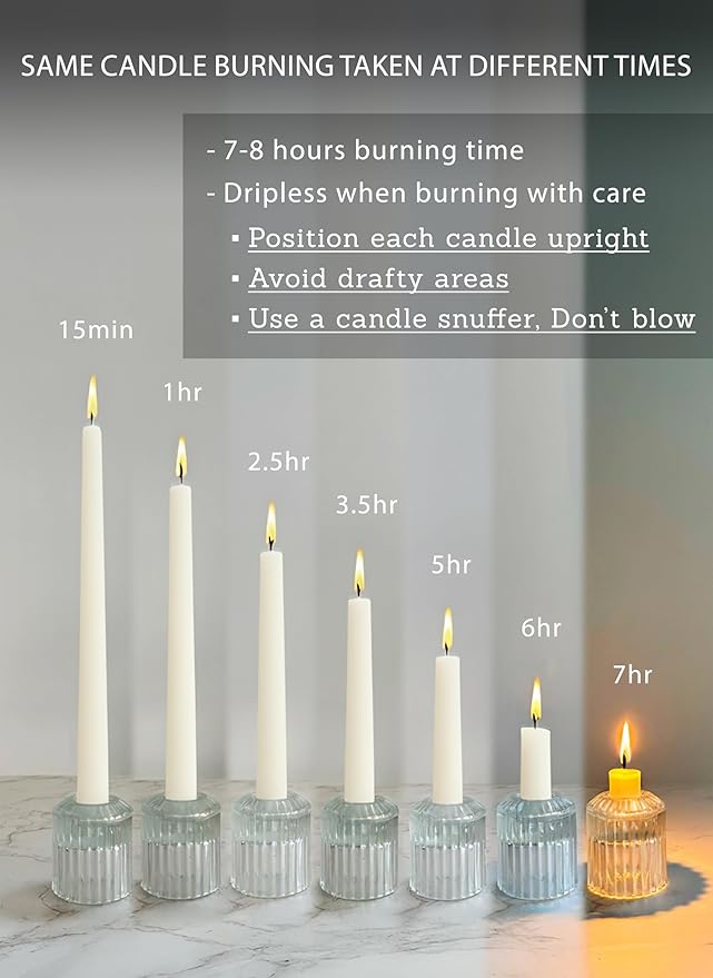 12pk 10" Classic Taper Candles, Ivory, 7-8 Hours Long Burning, Unscented Tall Candlesticks