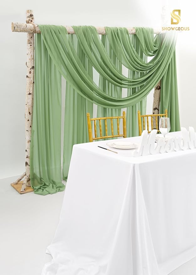 Showgeous Wedding Arch Draping Fabric Sage Green Chiffon Fabric Drapes - Image 5