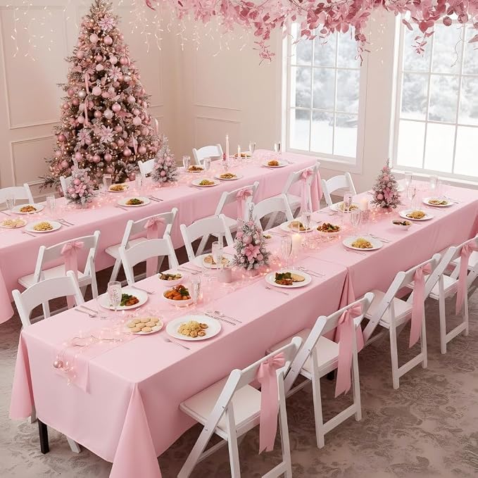 sancua Pink Tablecloths Rectangle, 6 Pack Table Cloth for 8 Foot Tables | 60x120 Inch, Washable Polyester Fabric Reusable Rectangular Covers for Christmas Wedding Party, Birthday, Banquet Reception - Image 2