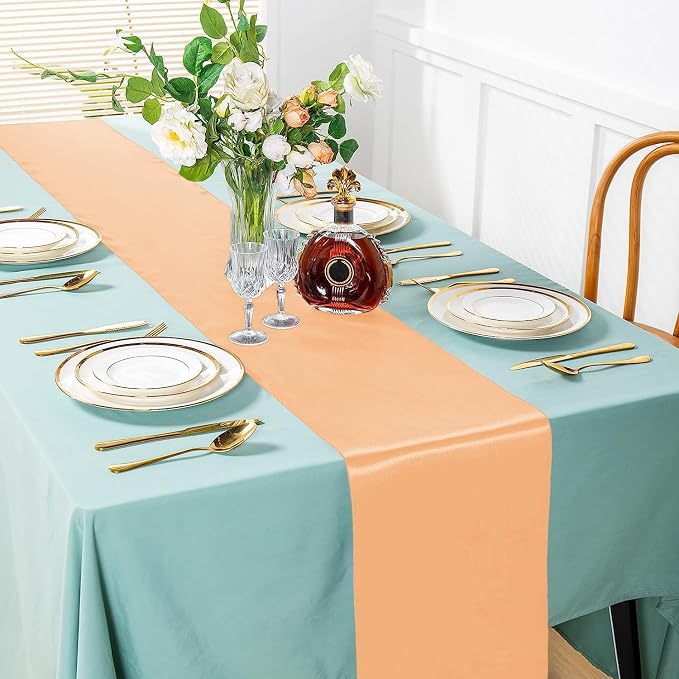SI Pack of 20 Wedding 12 x 108 inch Satin Table Runner for Wedding, Decorations for Graduations, Engagements, Birthday Parties, Banquets, Runners fit Rectangle, Round Table - Peach - Image 2