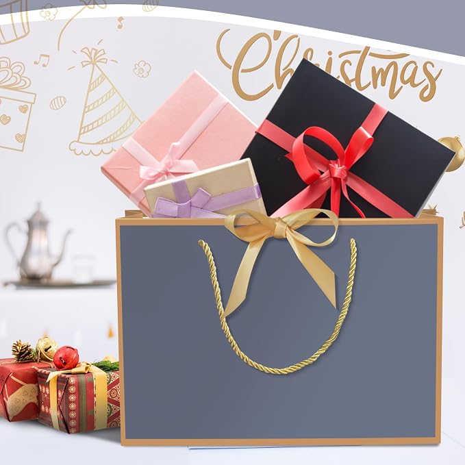 5 | 12 | 25 | 50 Pack Gift Bag with Bow Ribbon Horizontal Paper Gift Bags Bulk for Women Men,with Handles for Birthday Wedding Bridesmaid Party Favor Shopping Retail Gift Sacks (Navy, 11x4x8 Inch (Pack of 5)) - Image 6