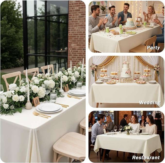 Fixwal 3 Pack 60 x 102 Inch Tablecloths Rectangle Ivory Table Cover | Polyester Fabric,Reusable, Machine Washable And Ironable, Ideal For Wedding, Bridal Shower And Boho Party - Image 5