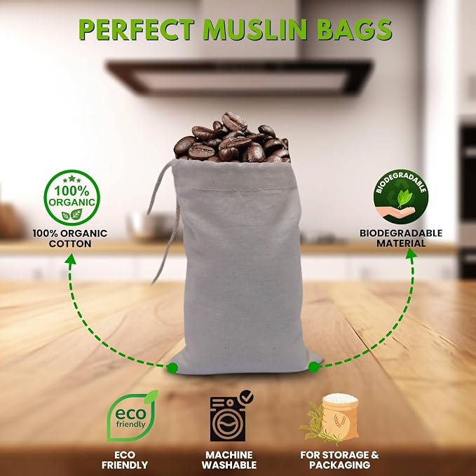 (12x16 in 200pcs) Single Drawstring Muslin Bags, Sachet Bags - Reusable & Washable Cotton Spice Bags for Cooking, Ideal Kitchen & Grocery Storage cloth bags, Reusable Produce Bags - Image 2