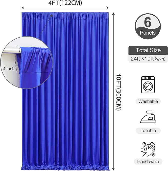 Royal Blue Backdrop Curtains 24 x 10 ft for Photo Background Wrinkle-Free | Soft Polyester Fabric,Natural Drape,Top Rod Pocket,Washable & Reusable,For Wedding Birthday Party Decor,4ft x 10ft 6 Panels - Image 4