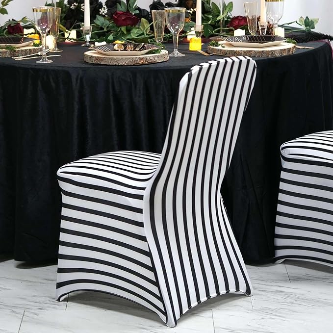 Efavormart 1 Set Black/White Striped Stretchy Spandex Fitted Banquet Chair Covers for Party Dining Chairs Wedding Banquet Outdoor Event Catering Slip Covers by efavormart