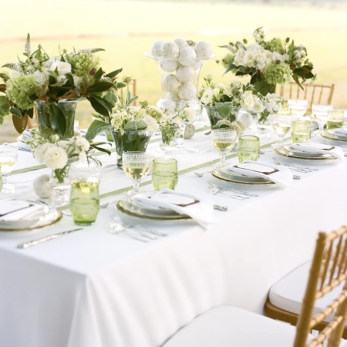 fani 10 Packs White Tablecloth - 60 x 102 Inch for 6Ft Tables | Washable Polyester Fabric, Stain Wrinkle Resistant Rectangle Table Cloth for Wedding Banquets Parties Buffet Dining - Image 5