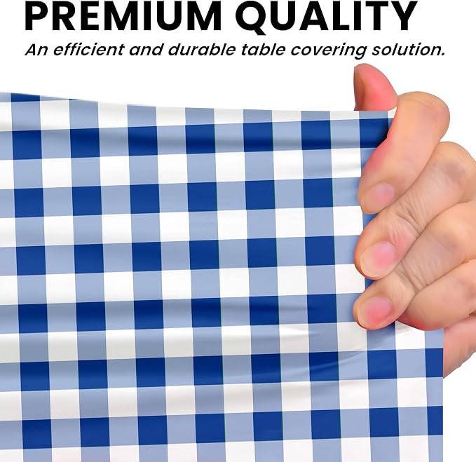 LEMON + Co. Blue Gingham Premium Plastic Tablecloth Roll - 54" x300' for Parties with Cutter Box - Cut to Size Rectangle & Round Disposable Tablecloth Plastic Table Cover - Image 6
