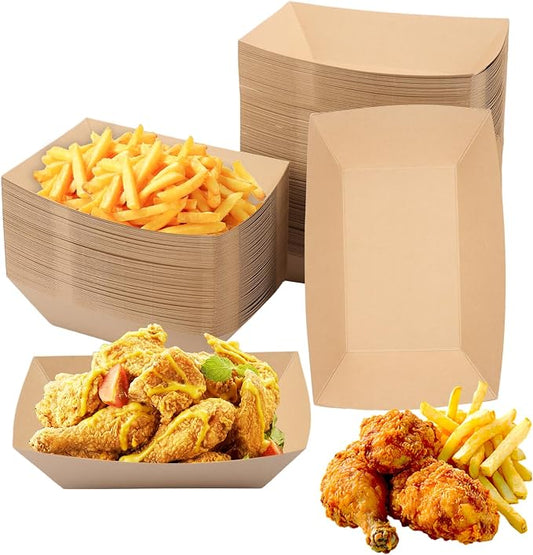 250 Pack 3 Lb Brown Paper Food Trays, Heavy Duty Disposable Kraft Food Boats for Nachos, Fries, Tacos, BBQ, Snacks. Microwave-Safe,Paper Food Boats for Parties, Picnics, Food Trucks by Unknown
