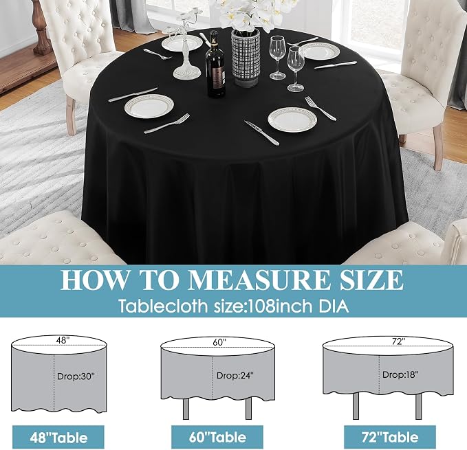 VidaFete 2 Pack 108inch Black Round Tablecloth | Polyester Table Cloth, Stain and Wrinkle Resistant Table Cover for Dining Kitchen Party Wedding Banquet Buffet Decoration - Image 2