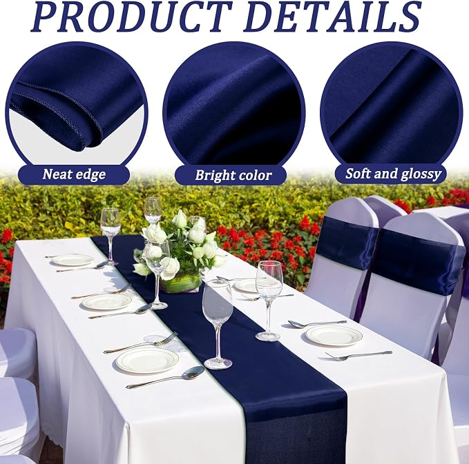 24 Pcs Navy Blue Satin Table Runners Bulk, 12 x 108 Inch | Runners for Table, Smooth Fabric Tablecloth, Wedding Banquet, Birthday Party, Fall Decorations, Halloween Christmas Party - Image 5