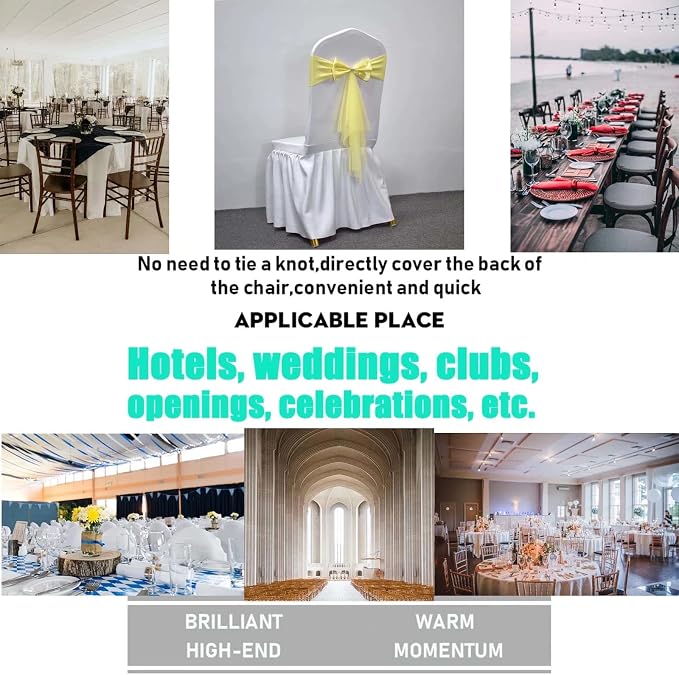 Polyester Stretch Chair Sashes Bands Organza Sash Bows Spandex Bows for Party Birthday Hotel Wedding Banquets Decoration (Yellow 6 PCS) - Image 2