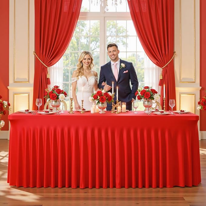 gogoparti 2 Pack Spandex Red Fitted Table Cloth for 6ft Rectangle Tables Red Stretch Tablecloth Table Covers Skirt Banquet Wrinkle Free Tablecloths for Parties Wedding - Image 4