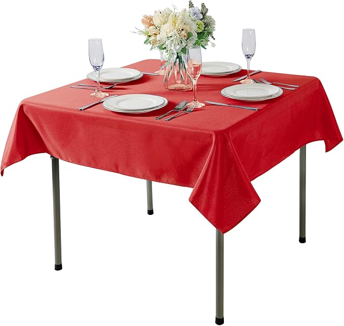 Cupuamon Square Tablecloth 52x52 inch Washable Polyester Fabric Table Cloth for Wedding Party Dining Banquet Decoration（52x52,Red） by Cupuamon