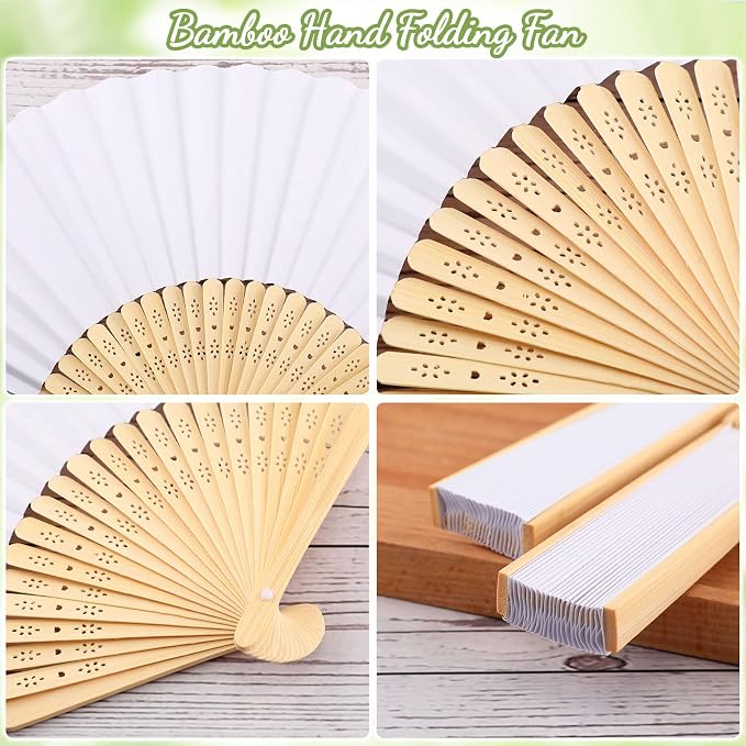 Qunclay 80 Pcs Paper Hand Fans Bulk 8.3 Inch White Bamboo Folding Fans | Blank DIY Painting Surface, Wedding Party Favors, Photography Props, Home Decor, Reusable Handheld at Events and Gifts - Image 2