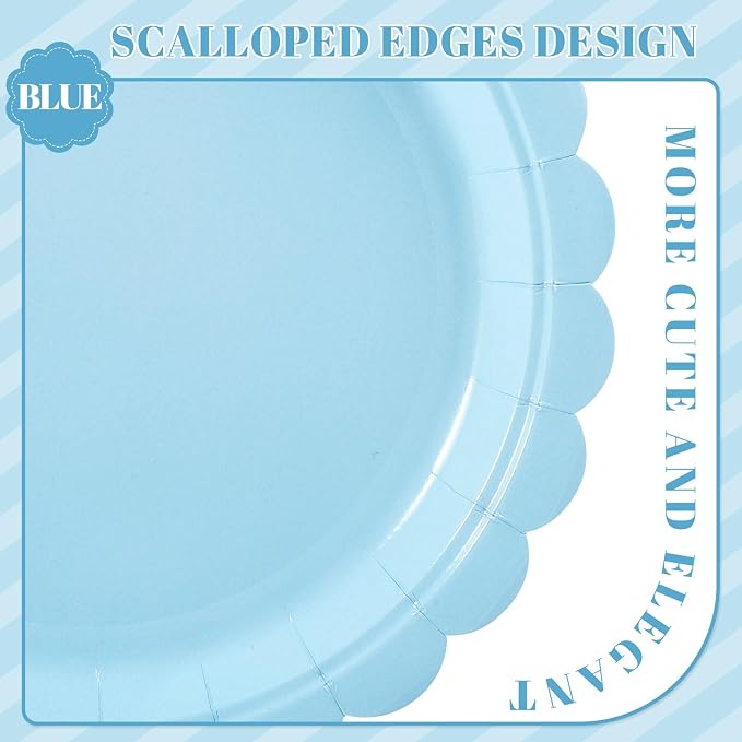 NatNarr 30 Pcs Light Blue Plates, 9 Inch Scalloped Blue Plates Dessert Party Plate Cute Paper Plate for Coastal Sea Beach Party, Boy Baby Shower, Birthday, Bachelorette (Pack of 3) - Image 3