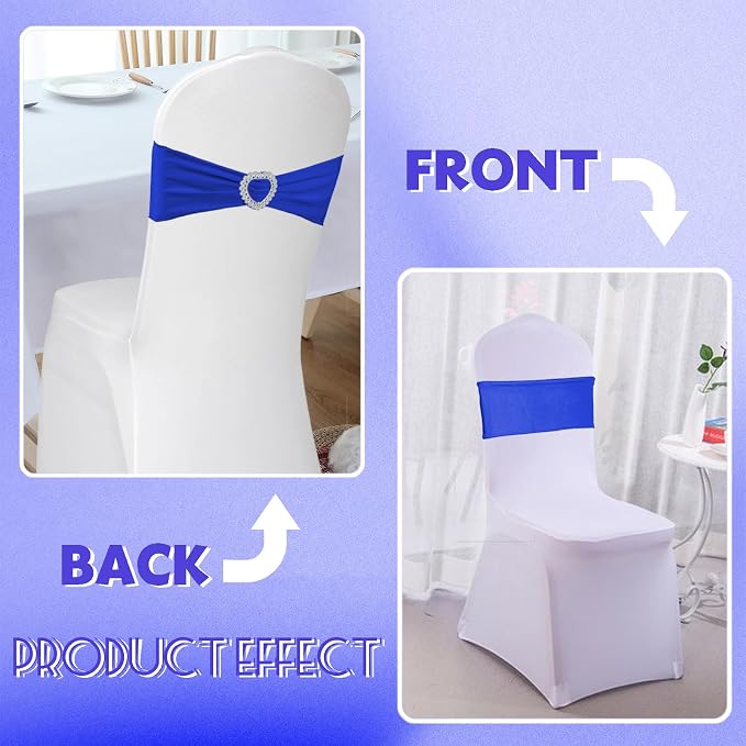 100PCS Spandex Stretch Royal Blue Chair Sashes Bows Universal Elastic Chair Cover Bands Ties with Buckle Slider for Wedding Party Ceremony Reception Event Banquet Decoration(Royal Blue) - Image 5