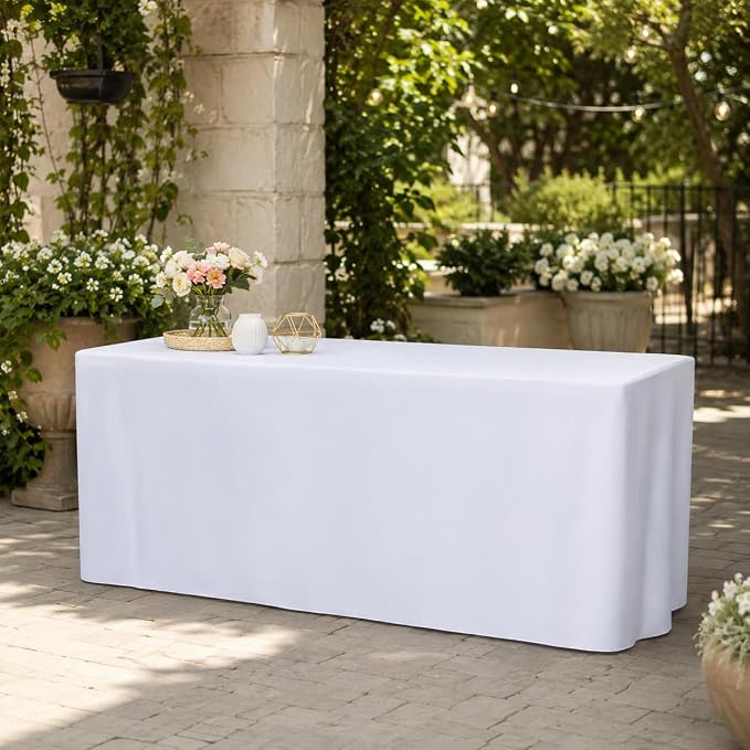 Surmente 10 Pack White Fitted Tablecloths for 6 Foot Rectangle Tables | Fitted Table Cover Protector, Wrinkle Free, Washable Polyester Fabric, 6ft Table Cloth For Trade Show, Display, Wedding - Image 5