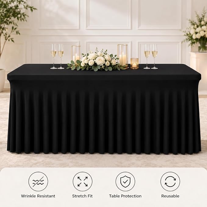 Fixwal 6 Ft Tablecloth Rectangle Black Spandex Table Cover - Image 6