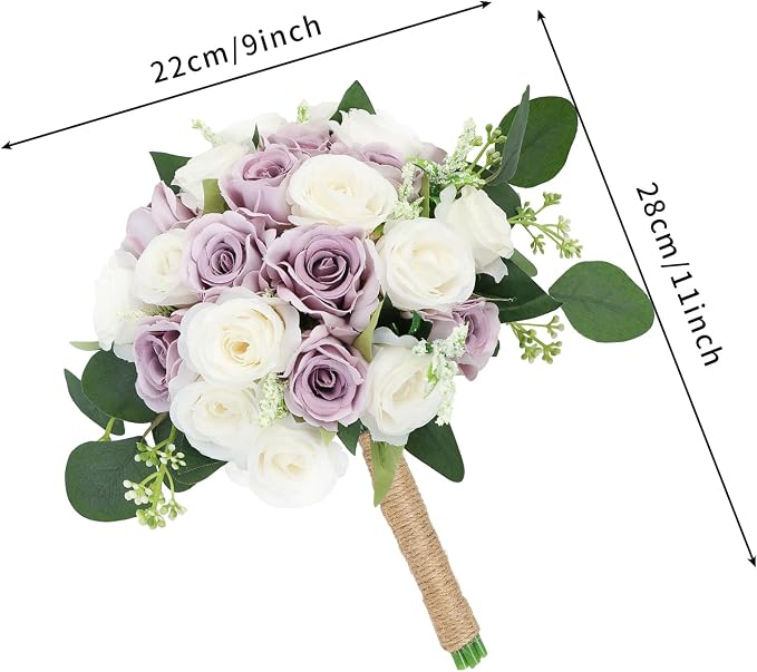Set of 4 Bridesmaid Bouquets for Wedding - 7 Inch Artificial Ivory Flower Bouquet for Party Ceremony Anniversary Dinning Table Centerpieces Decor - Lilac and White - Image 2
