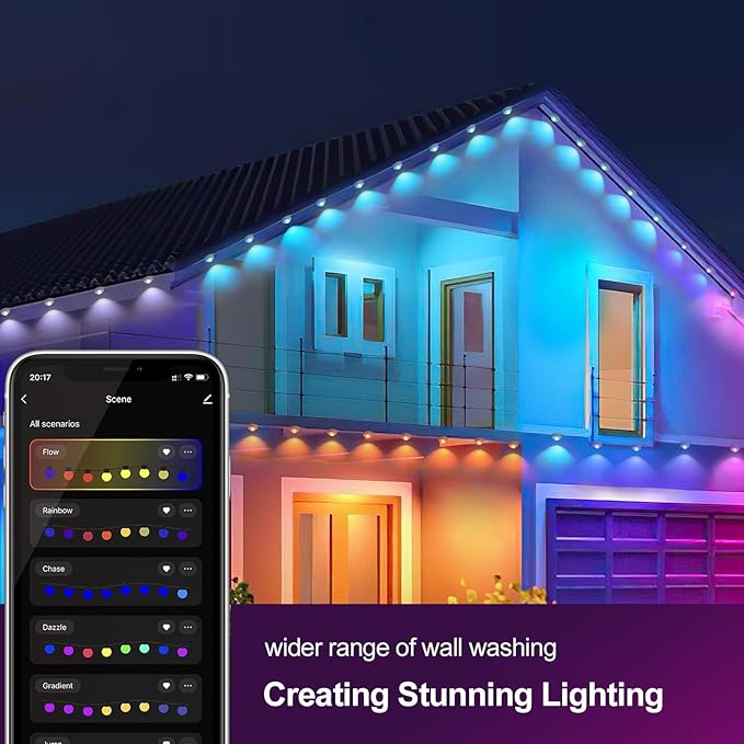 100ft Permanent Outdoor Lights for House, RGBCW LED Eaves Lighting with Smart APP/Remote Control, 66 Dynamic Scene Modes, IP67 Waterproof Outside String Lights for Christmas, Party, Daily