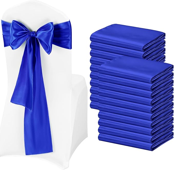 Pesonlook 50 Pcs Royal Blue Satin Chair Sashes Ties, 7×108inch | Satin Chair Sashes Bows Chair Cover Back Tie Supplies for Wedding Reception Events Banquets Party, Hotel Event, Chairs Decor by Pesonlook