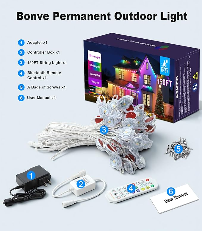 150FT Permanent Outdoor Lights for House, Smart Color Change LED Waterproof Christmas Lights Outdoor with APP Remote Control, Outside Eaves Lighting Decor for Holiday, Halloween, Roof, Party, Pool