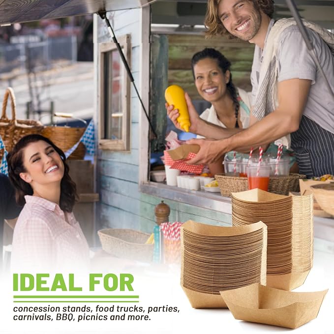 ZORRITA 100 Pack 3 Lb Paper Food Trays | Disposable, Kraft Paper, Nacho Trays, Food Boats, Taco Holders, Party Serving Baskets, For Hot Dogs Snacks Tacos Fries - Image 7