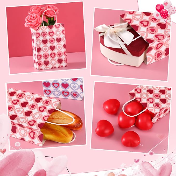 Yexiya 48 Pcs Mother's Day Paper Gift Bags Bulk Heart Goodie Treat Bags with Handle for Sweet Party Favor Gift Wrapping - Image 4