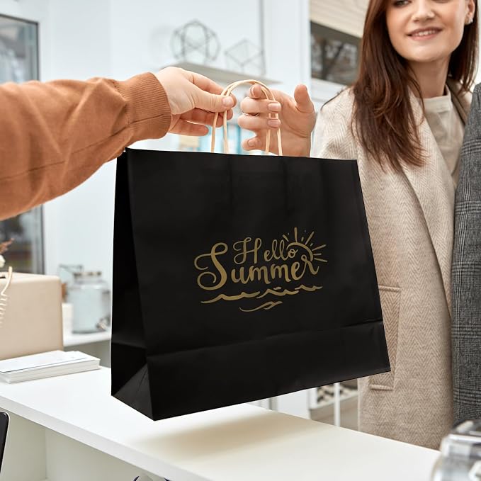 16x6x12 Inch 80pcs Black Paper Bags with Handles Bulk, Large Gift Bags, Large Kraft Paper Bags Shopping Bags in Bulk for Boutiques, Small Business, Retail Stores, Gifts & Merchandise （Black) - Image 4