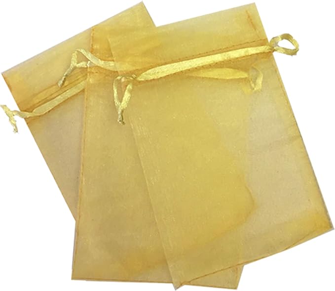 500 Pcs Gold 3x4 Sheer Drawstring Organza Bags - Jewelry Pouches, Wedding Party Favor & Candy Bags by Kyezi+Design+and+Craft
