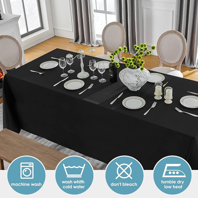 VidaFete 6 Pack 90 * 156inch Black Rectangle Tablecloth for 8ft Tables | Stain & Wrinkle Resistant Polyester Rectangular Table Cloth for Kitchen Dining Wedding Banquet Decoration - Image 4