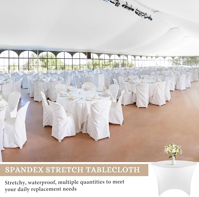 Preboun 8 Pack 48 Inch/ 4 FT Spandex Round Tablecloth White Fitted - Image 5