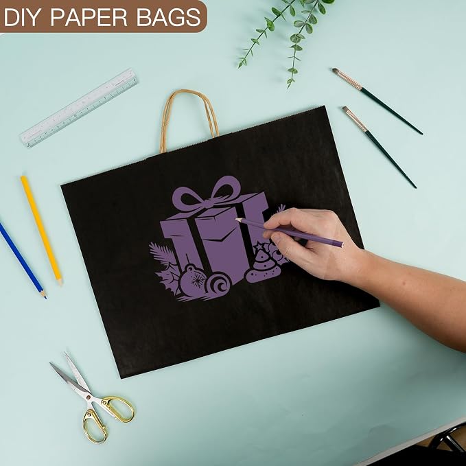OUTUXED 110pcs 16x6x12in Black Paper Bags with Handles, Large Gift Bags | Kraft Large Paper Bags with Handles Bulk for Business, Christmas, Gifts, Wedding, Shopping, Grocery, Party Favors - Image 4