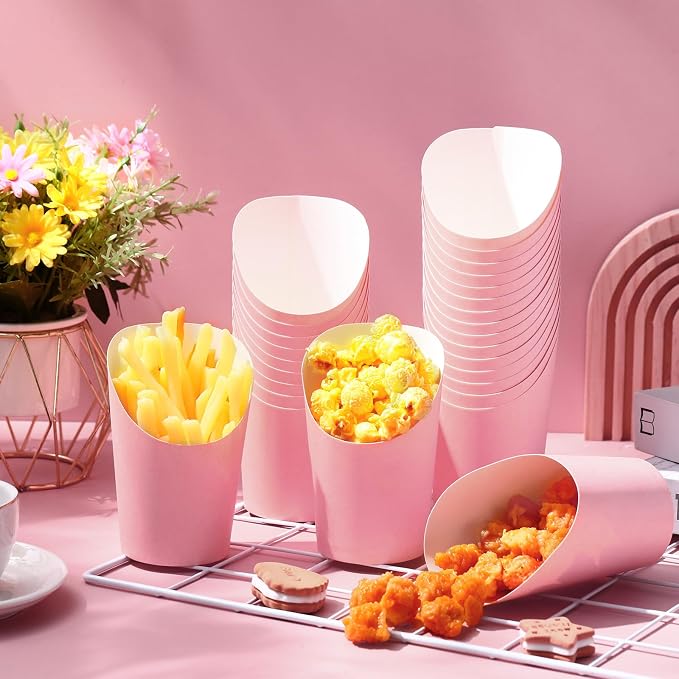 Amyhill 200 Pcs French Fries Holder 14 oz Charcuterie Cups Disposable Take out French Cups Waffle Paper Popcorn Boxes Disposable Sandwich Paper Holder for Wedding Birthday(Pink) - Image 6