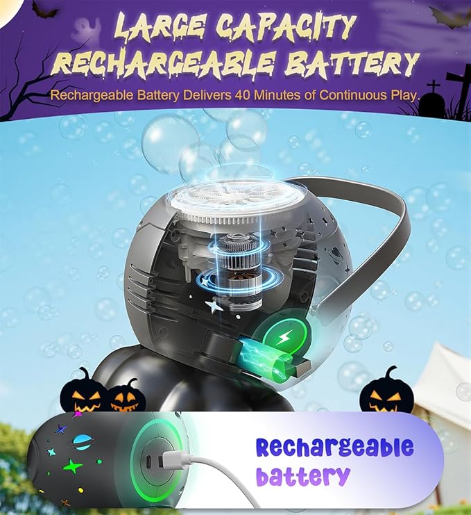Bubble Machine - Halloween Bubble Maker for Kids with Big Bubbles Design, Multi-Color LED Light, 20oz Capacity，USB-C Rechargeable - Outdoor Toys for Toddlers Ages 3+ Boys Girls Party Birthday Gift