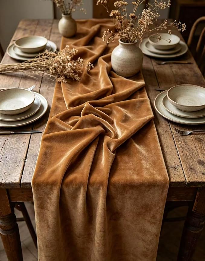 Velvet Table Runner, 10ft Luxurious Wedding Reception Decorations Soft Velvet Fabric Table Linen Overlay for Party (20 x 120 inch, Gold) by BTFHOME