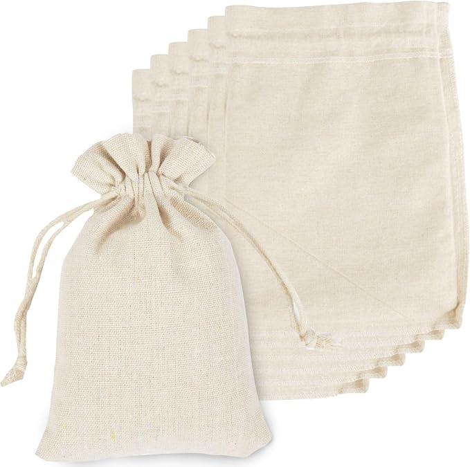 60 Pieces Cotton Drawstring Bags, Reusable Muslin Bag (10 x 15 cm) for Storage, Teas, Candy, Spices, Jewelry, Gifts, Wedding Party and Home Decoration DIY Craft by Sadocom