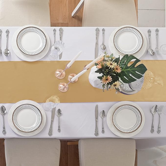 6Pack Table Runner 12 x 108 Inches Satin Silk Table Runner for Wedding, Birthday Party, Banquets, Graduations Decoration, fit Rectange and Round Table-Champagne - Image 4