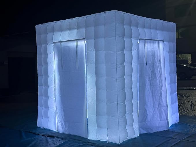 SAYOK Portable Inflatable Photo Booth Enclosure (White, Two Door, 8.2x8.2x8.2ft) Inflatable Photo Booth with Air Blower and Remote Controller Booth Tent Backdrop for Wedding, Event, Anniversary, Party