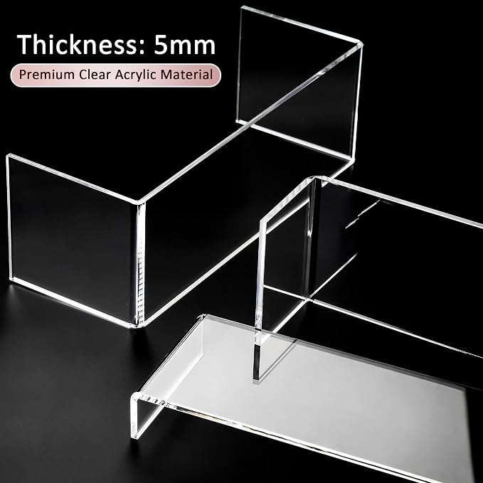 1 Set Large Acrylic Clear Display Risers, 3 Sizes 12" Rectangular Showcase Collectibles Display Shelf, 5 mm Thick Desktop Display Stand Holder for Figures, Jewelry, Perfume, Toys - Image 2