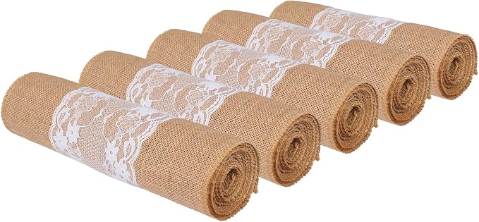 MDS 5 PCS 100% Natural Burlap Table Runners 12" x 72" with Lace, Rustic Farmhouse Country Vintage Boho Jute Runner for Wedding Reception Birthday Party Home Kitchen Dining Coffee Table Decoration - Image 4